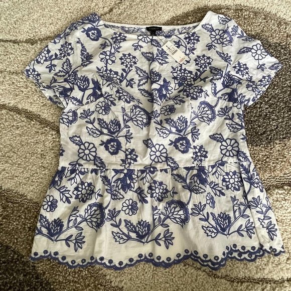 Talbots Tops - Talbots White Blue Floral Embroidered Print short